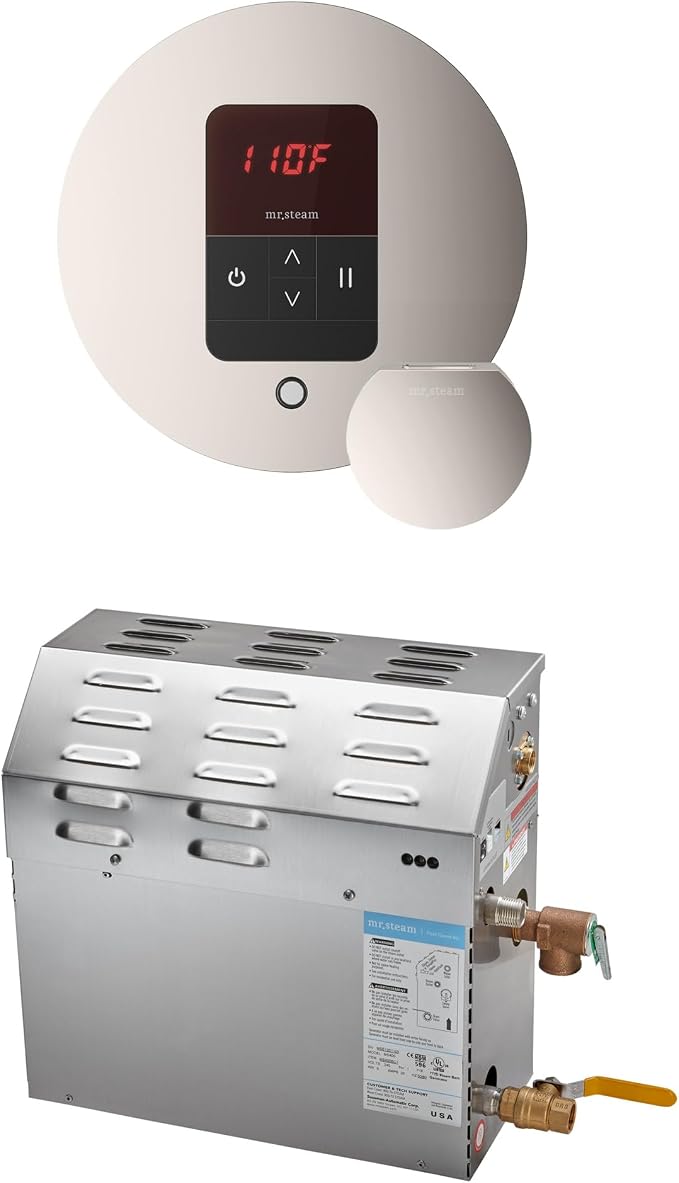 Mr Steam MS 12kW (12000W) Steam Shower Generator Package w/round iTempo Control in Polished Nickel