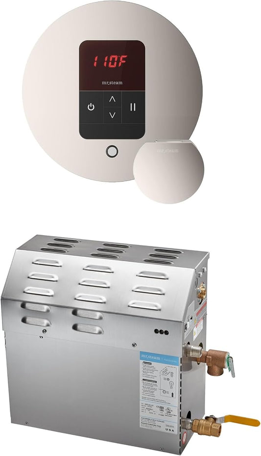Mr Steam MS 12kW (12000W) Steam Shower Generator Package w/round iTempo Control in Polished Nickel