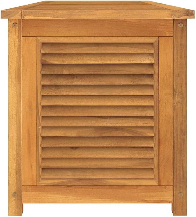 Large Outdoor Storage Box with Waterproof PE Bag 59.1x19.7x21.7 Inch Solid Teak Wood, Rustic Louvered Design for Patio Garden Deck Indoor Organizer