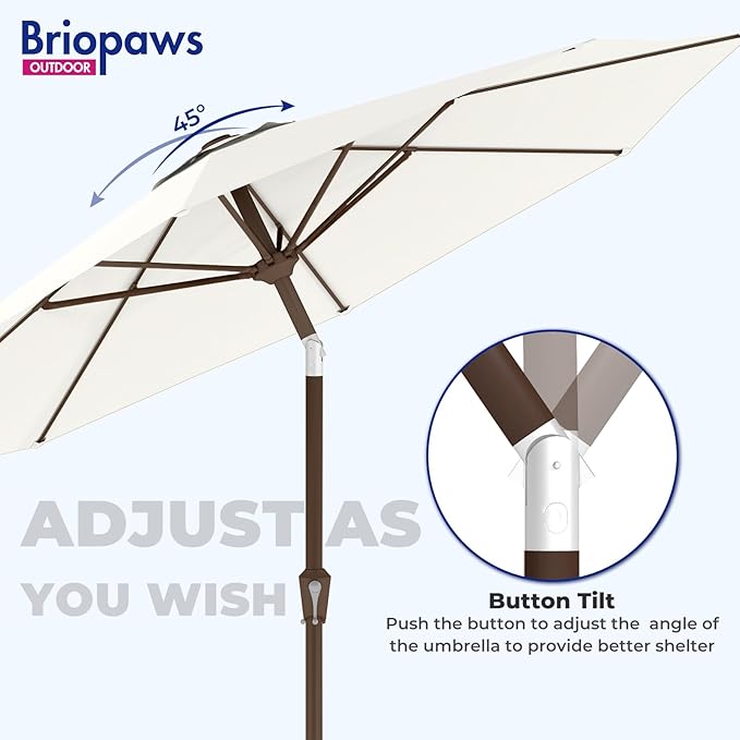 BRIOPAWS 9FT Patio Umbrella with Base Included | Outdoor Table Umbrellas | Push Button Tilt & Crank | 8 Sturdy Fiberglass Ribs | Waterproof | Heavy Duty for Garden Lawn DeckBackyard & Pool