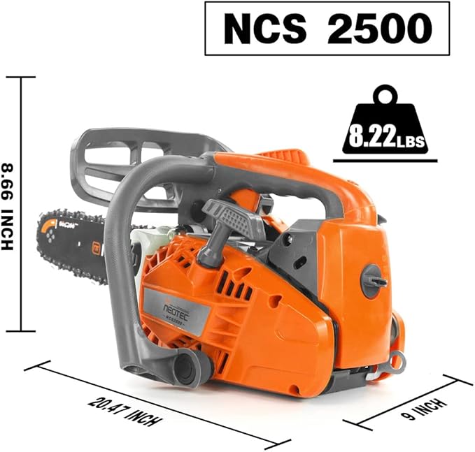 NEO-TEC 12 Inch Top Handle Gas Chainsaw 25.4cc 2-Stroke Portable Small Gas Powered Chain Saws Motosierra De Gasolina for Tree-climbing Tree Pruning Wood Cutting Firewood Preparation Yard Maintenance
