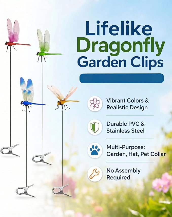 16 Pack Dragonfly Garden Decor, Colorful Metal Dragonfly Wall Art, Hanging Dragonfly Ornaments for Outdoor Indoor Patio Fence Yard Lawn Home Decoration
