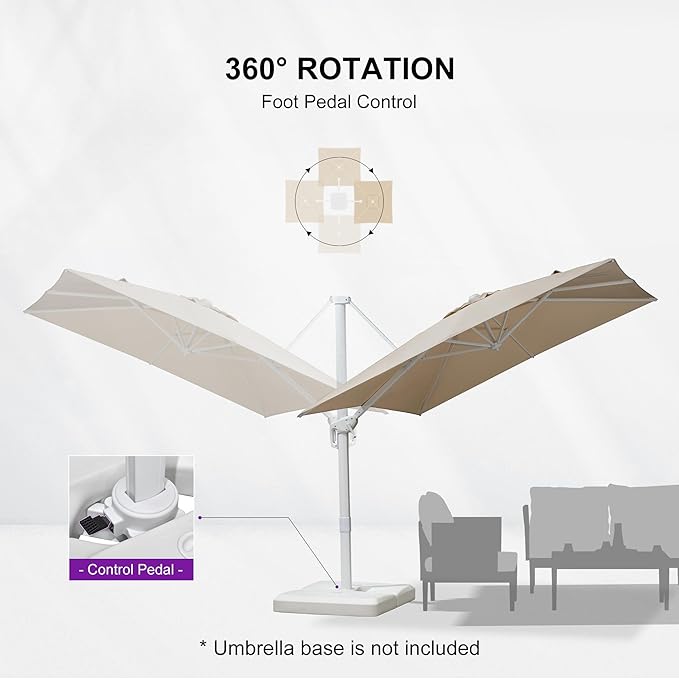 PURPLE LEAF 8 FT Patio Umbrella White Cantilever Umbrella Aluminum Square Outdoor Offset Umbrella Hanging Windproof with 360° Rotation for Garden Deck Pool, Beige