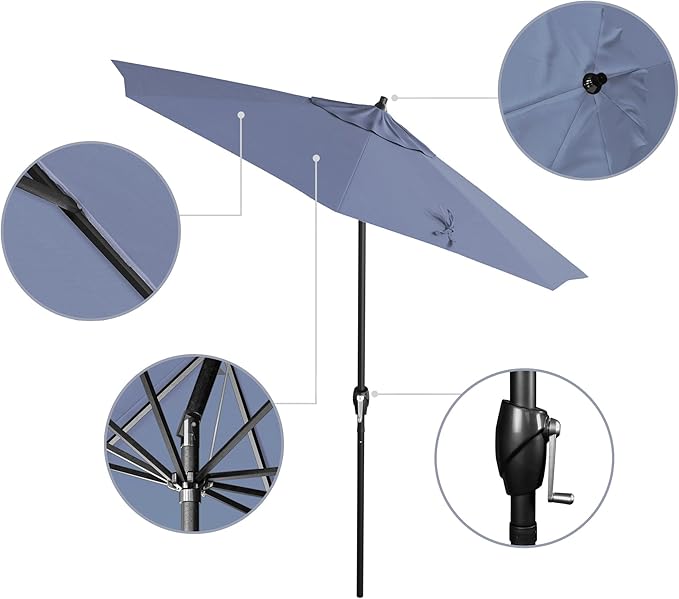 California Umbrella 7.5' Rd Aluminum Patio Umbrella, Crank Lift, Auto Tilt, Black Finish