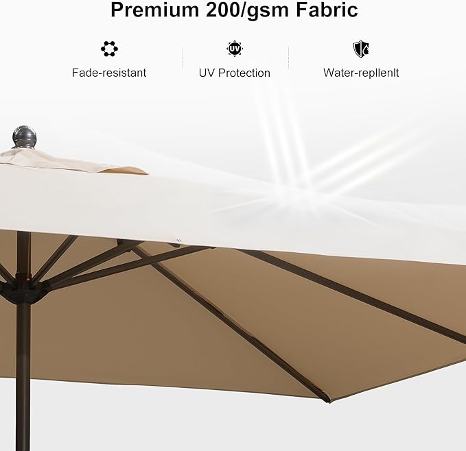 PURPLE LEAF 11.5' x 8' Rectangle Patio Market Umbrella with Base Outdoor Table Umbrellas Aluminum Frame Sun Shade with 8 Sturdy Ribs for Garden Deck Lawn Pool Beige