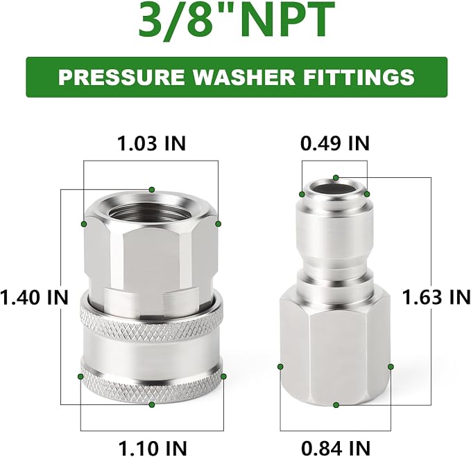 TAISHER 6PCS 304 Stainless Steel 3/8" Female NPT High Pressure Washer Quick Connect Coupler for Pressure Washing Gun Hose Accessories
