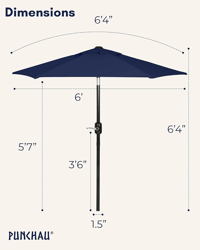 6 Ft Outdoor Patio Umbrella, Easy Open/Close Crank and Push Button Tilt Adjustment - Navy Blue Market Umbrellas