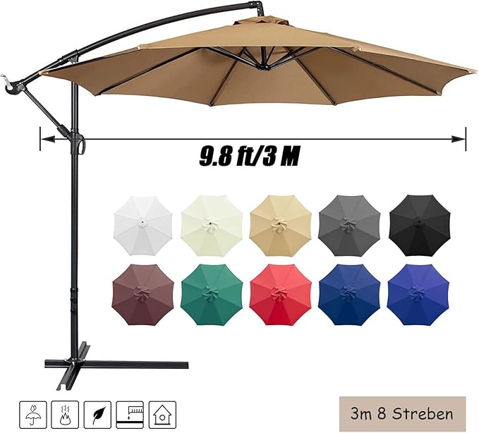 10ft Patio Umbrella Replacement Canopy 8 Ribs, Waterproof & Fade Resistant Market Umbrella Cover, Thickened Polyester Fabric for Backyard, Garden and Pool (Canopy Only) (Navy)