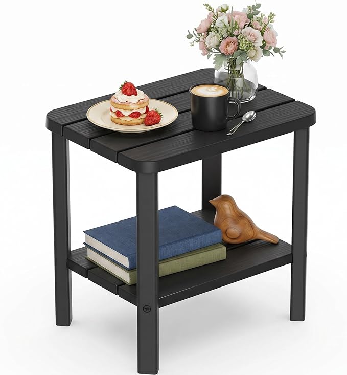 Outdoor Side Table, 2-Tier Small Table, Weather Resistant Outdoor End Tables, Patio Furniture for Garden, Porch, Pool, Lawn, Backyard or Indoor Bedroom