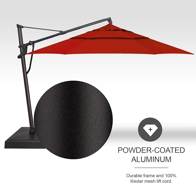 Treasure Garden AKZ PLUS Cantilever Umbrella 13' Octagonal Sunbrella Jockey Red Canopy and Black Frame with Rolling Base