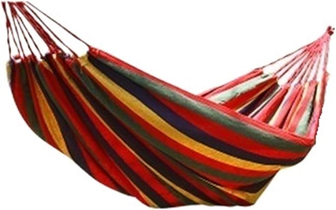 Canvas Single Hammock Outdoor Courtyard Sleeping Camping Indoor Thick Striped(Red Double)
