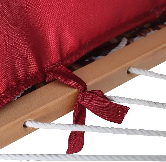 Lazy Daze Hammocks 2 Person Hammock with 12FT Stand for Outside, Quilted Double Hammock with Detachable Pillow, Balance Strap & Carrying Bag Included, 450lbs Capacity, Red Stripes