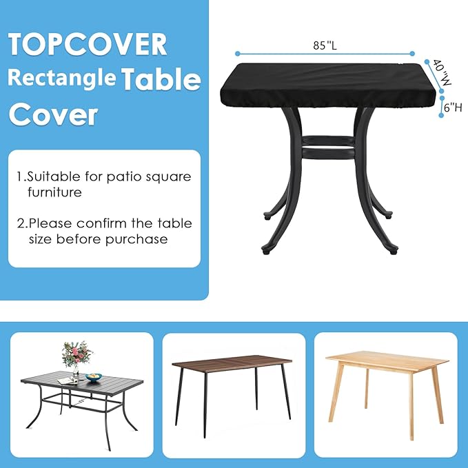 Patio Table Covers Waterproof Rectangular for Outdoor Furniture Heavy Duty Table Cover Rectangle,Windproof Outdoor Patio Coffee & Dining & Folding Table Cover Weatherproof,85"L×40"W×6"H
