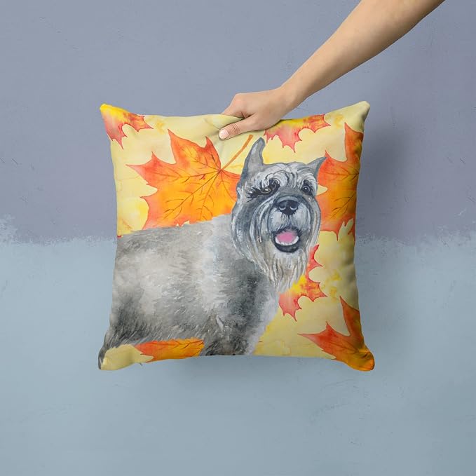 Caroline's Treasures BB9923PW1414 Schnauzer Fall Fabric Decorative Pillow, Yellow Machine Washable, Indoor Outdoor Decorative Pillow for Couch, Bed or Patio, 14Hx14W