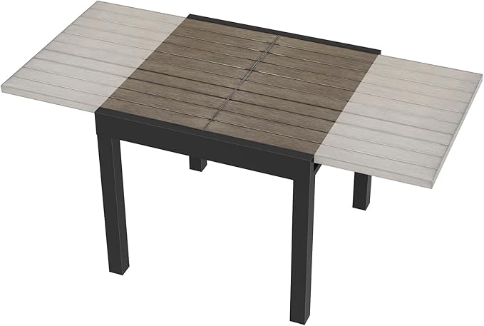 Extendable Outdoor Dining Table for 4-6 Person, Rust-Free Aluminum Expandable Patio Dining Table, 32"-65" Adjustable Square/Rectangle Extendable Patio Table for Garden, Lawn, Deck, Limed Oak