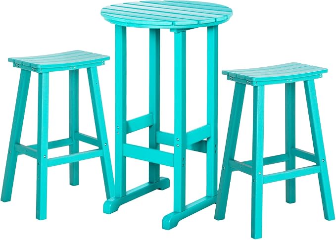 nalone Outdoor Bar Table and Chairs Set, HDPE Bar Table with Bar Stools Set of 2, Patio Table Pub Height Dining Table for Deck, Porch, Backyard, Garden