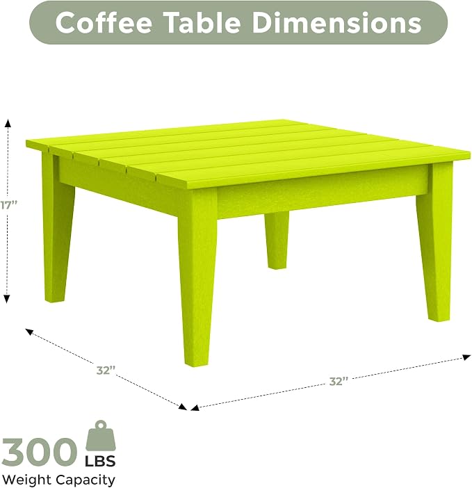 WestinTrends Ashore Outdoor Coffee Table, 32 Inch All Weather Poly Lumber Adirondack Patio Coffee Table Square Low Table, Lime