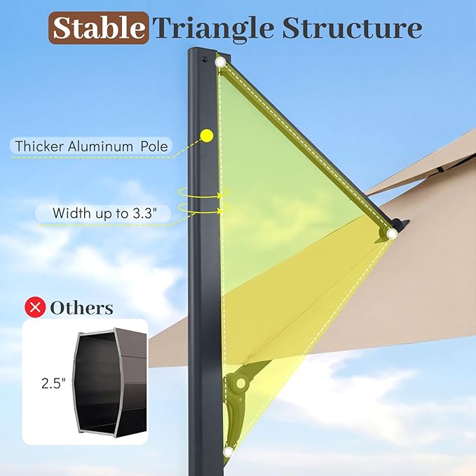 Tangkula 10 FT Patio Cantilever Umbrella, Large Square Offset Hanging Umbrella w/ 360° Rotation, 8 Sturdy Ribs, Air Vent & Cross Base, Heavy-Duty Outdoor Sun Shade for Backyard Pool Garden Deck, Beige