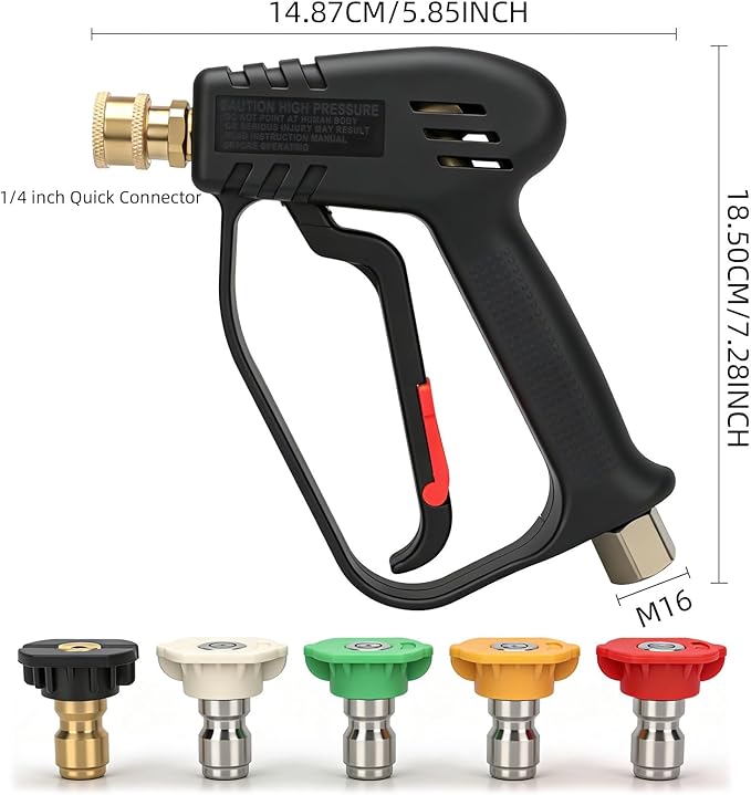 Short Pressure Washer Gun with Swivel,Stubby Pressure Washer Gun,4000 PSI Pressure Water Handle,M22 14mm/15mm & 3/8" QC Inlet,1/4" Quick Connect Outlet for Foam Cannon,Car Wash and Cleaning