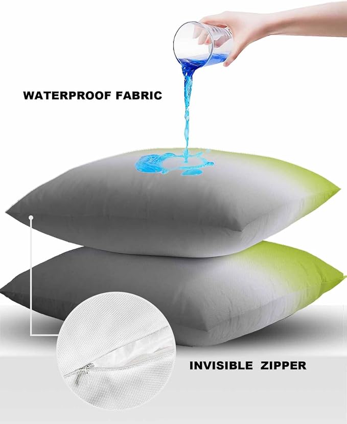 Outdoor Waterproof Throw Pillow Covers Set of 2 Ombre Green Pillowcases 26x26 Inches Green Grey Patio Decorative Pillows Cushion Case Patio Pillows for Couch Bed Chair Garden