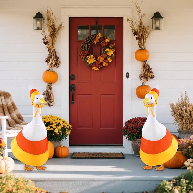 Vellibring Halloween Candy Corn Goose Outfit for 23" Porch Goose Cloths Costume Fall Autumn Halloween Outdoor Patio Yard Lawn Art Decoration