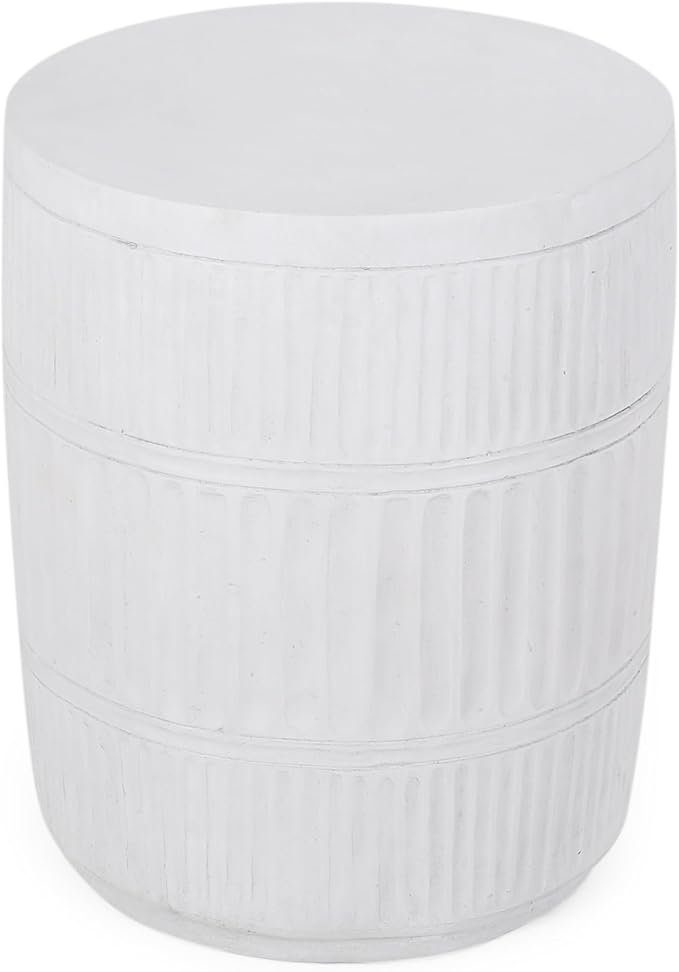 Concrete Patio Side Table, Fluted, Antique White