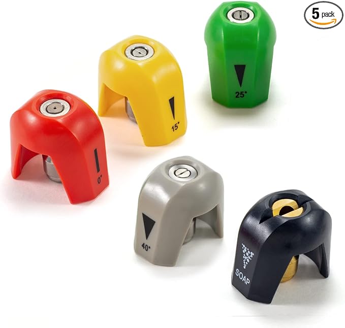 SPX3000-TPS Quick-Connect Spray Tips for Sun Joe SPX 3000 Series Pressure Washer Nozzle Set (0 Degree, 15 Degree, 25 Degree, 40 Degree, Soap) - 5Pcs