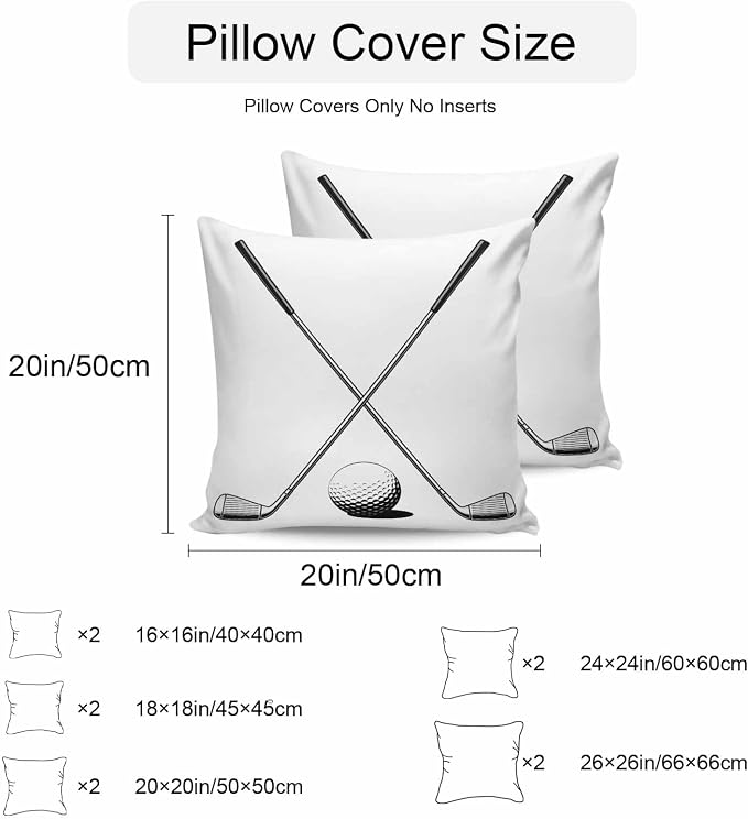 Vandarllin Outdoor Throw Pillows Covers 16x16 inch Set of 2 Waterproof Golf Ball Club Decorative Zippered Cushion Covers for Patio Furniture, Game Sports Lumbar Pillowcases
