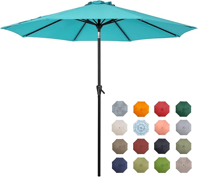 Tempera Patio Market Outdoor Table Umbrella with Push Button Tilt and Crank, Large Sun Umbrella with Sturdy Pole & Fade Resistant Canopy, Easy to Set