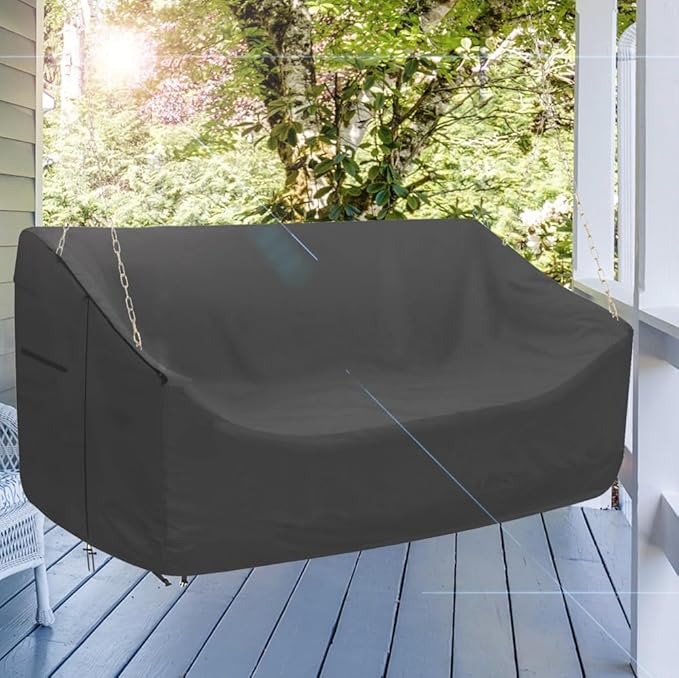 Porch Swing Cover 56Inch Waterproof 600D Oxford Hanging Outdoor Swing Cover Garden Hammock Patio Furniture Covers (Black, 56x28x(32-24) Inch)