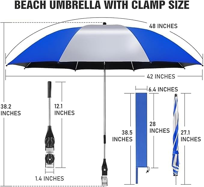 Beach Umbrella, 360 ° Chair Umbrella with Clamp, UPF50+ Shade for Beach, Sand, Patio, Yard (Not Includ Chair)