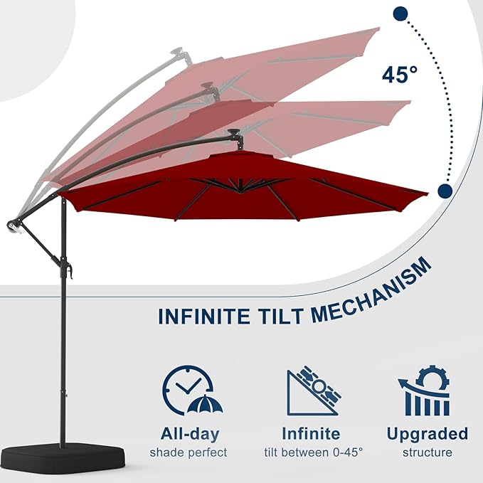 10FT Patio Umbrella with Base Included, Outdoor Offset Cantilever Umbrella, Infinite Tilt, UV Protection for Backyard, Lawn, Garden & Pool