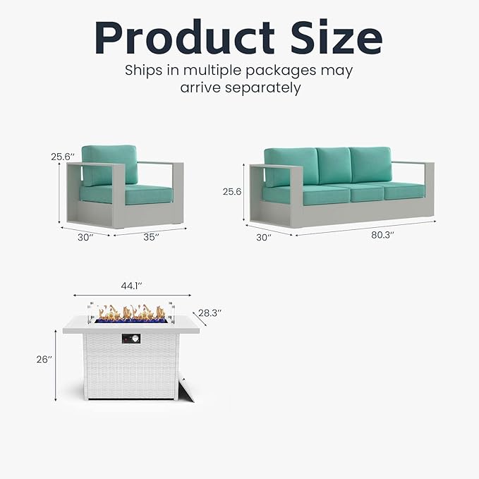 4 Pieces Patio Furniture Set with Fire Pit Table, Metal Modern Conversation Set with Deep Seating and Widened Aluminum Frame for Deck, Porch, Garden