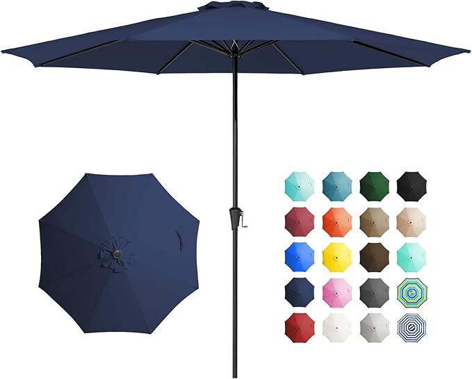 JEAREY 11' Patio Umbrellas Outdoor Table Market Umbrella w/Crank, 8 Sturdy Ribs, UV Protection Windproof for Garden, Deck, Backyard, Pool(Navy Blue)