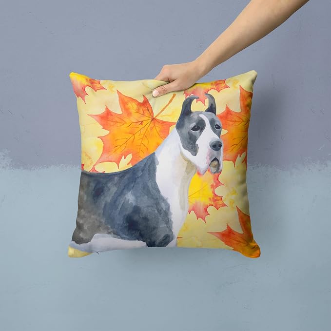 Caroline's Treasures BB9904PW1414 Harlequin Great Dane Fall Fabric Decorative Pillow, Yellow Machine Washable, Indoor Outdoor Decorative Pillow for Couch, Bed or Patio, 14Hx14W