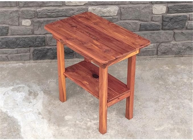 Pemberly Row Traditional Solid Wood Cedar Rectangle Side Table, Brown Finish, Eastern Red Cedar, Oil-Based Sealer, Handcrafted Patio End Table for Outdoor Seating Spaces