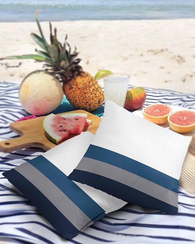 Outdoor Waterproof Pillow Covers for Patio Furniture Simple Stripe Decorative Throw Pillow Cover Geometric Pattern Pillowcases Set of 2 Cushion Case for Sofa Couch Chair Home Decor 24x24 inch