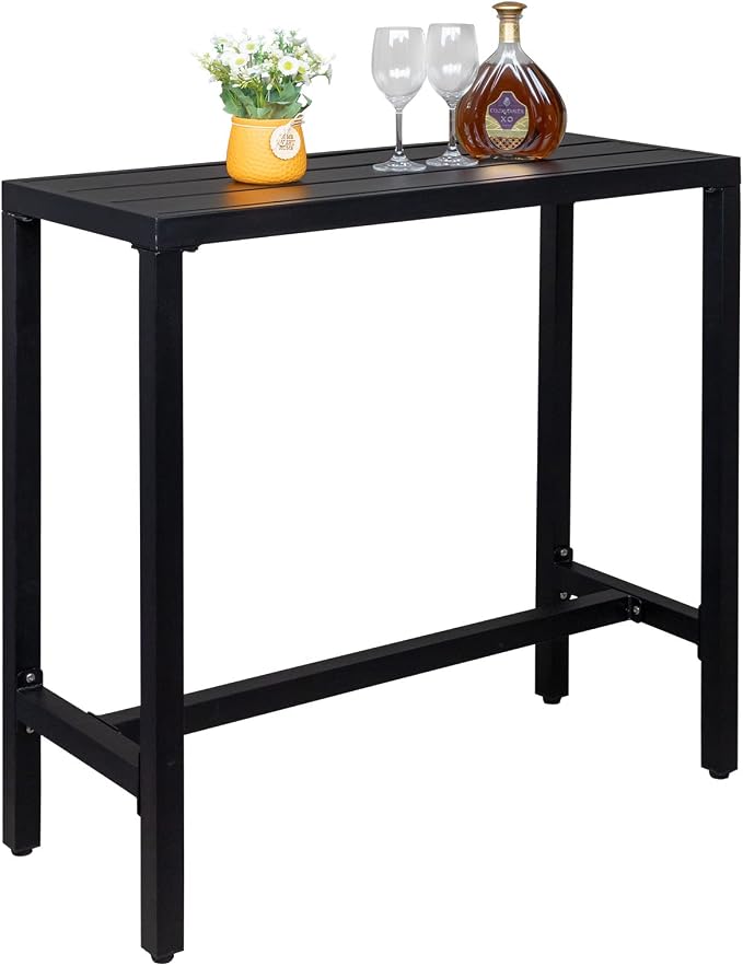 JHshop Black Outdoor Bar Table Patio High Pub Table 40”L Counter Height Table with Adjustment Knob Console Table for Poolside/Garden/Balcony/Hallway/Bistro 100 x 40 x 95cm