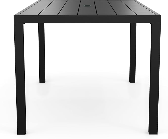 Martha Stewart Lily Pond 60" All-Weather Patio Table with Slatted Tabletop, Umbrella Hole, and Steel Frame in Black