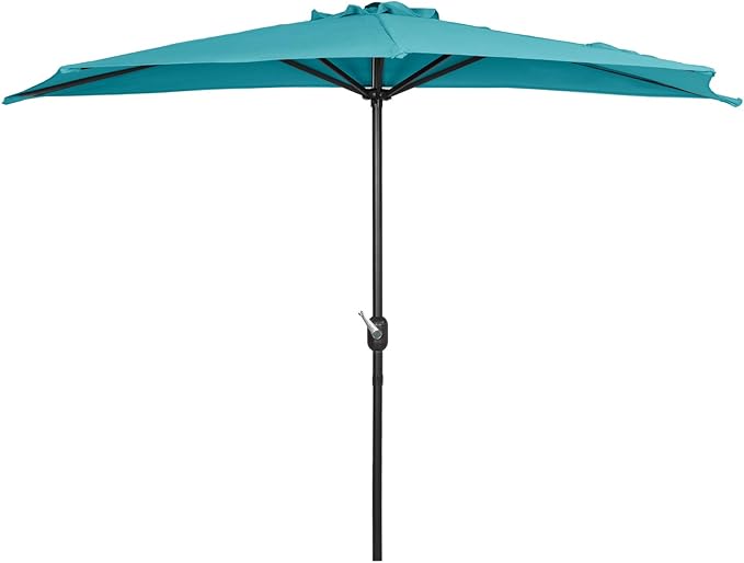 WO Home Furniture 9 ft Half Market Outdoor Umbrella With Sturdy Half Base included, Polyester Canopy, All Weather and UV Resistant for your Patio, Awning, Window, Garden, Balcony, Turquoise