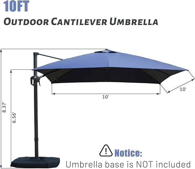 Domi 10’x10’ Cantilever Patio Umbrella, Aluminum Windproof Outdoor Umbrella with 360°Rotation, Square Offset Sun Shade Umbrella for Outside Deck Backyard Garden Pool, Navy Blue