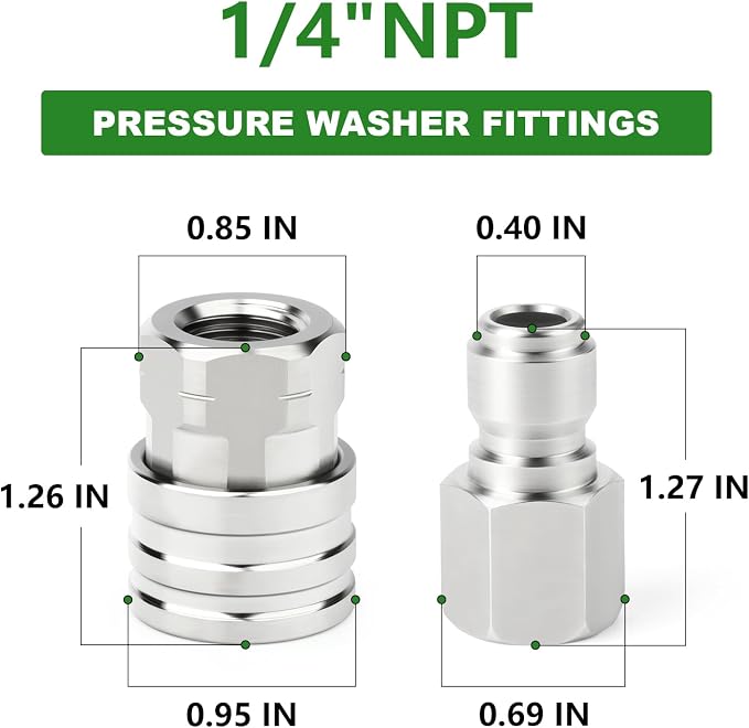TAISHER 2PCS 304 Stainless Steel 1/4" Female NPT High Pressure Washer Quick Connect Coupler for Pressure Washing Gun Hose Accessories