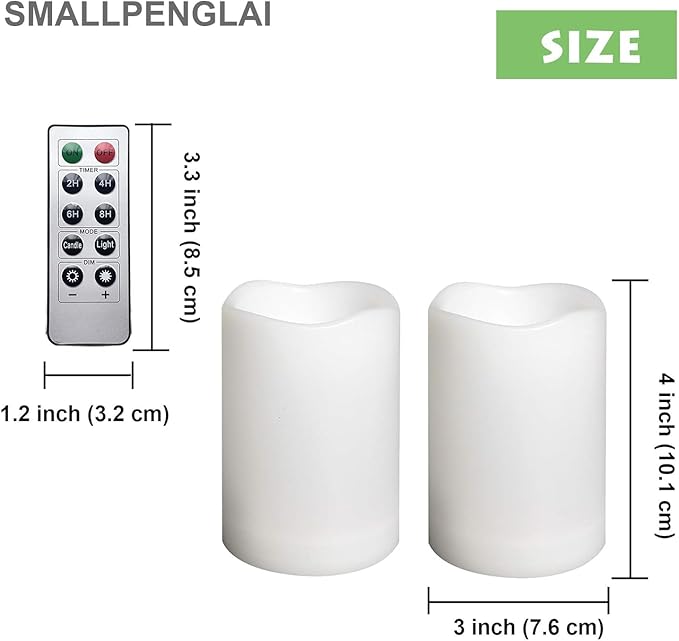 2 Pack Outdoor Flameless Pillar Candles with Remote and Timer Waterproof Battery Operated Electric LED Candle Set for Gift Home Décor Party Wedding Supplies Garden Christmas Decoration, 3” x 4”