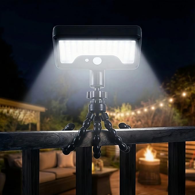 Solar Motion Lights Outdoor with 360° Flexible Tripod USB and Solar Powered 92 LED Super Bright 600LM Motion Sensor Light IP65 Waterproof for Fence Yard Patio Garden RV Camping (1)
