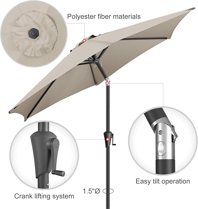 10FT Patio Umbrella Outdoor - Table Umbrella with 6 Sturdy Ribs, Market Umbrella with Push Button Tilt, UV Protection for Pool, Porch, Garden, Deck, Backyard (Taupe)