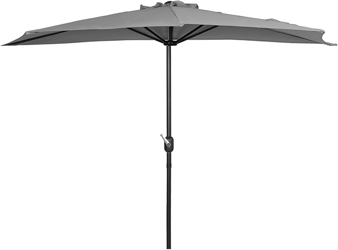 WO Home Furniture 9 ft Half Market Outdoor Umbrella With Sturdy Half Base included, Polyester Canopy, All Weather and UV Resistant for your Patio, Awning, Window, Garden, Balcony, Gray