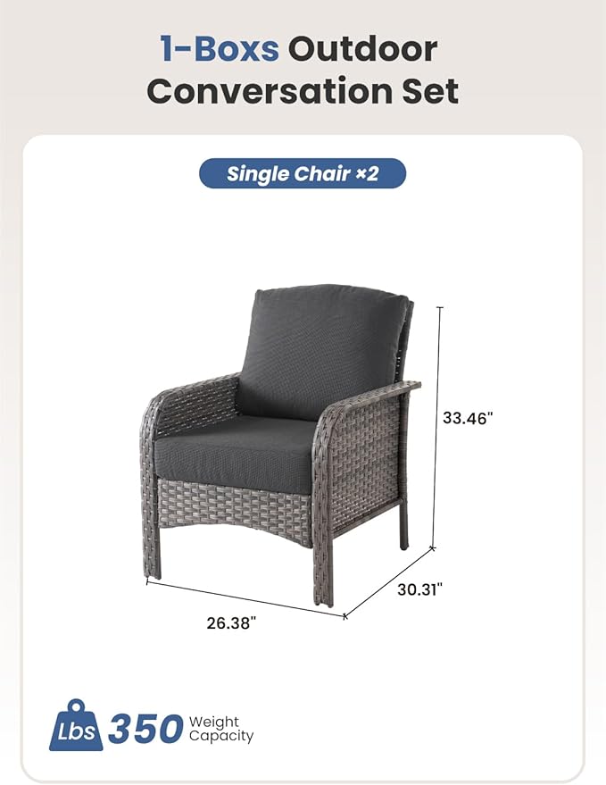 2-Piece Outdoor Patio Furniture Set, Outdoor Conversation Wicker Sofa with Thickened Cushions, Rattan Couch for Deck Yard Poolside, Black