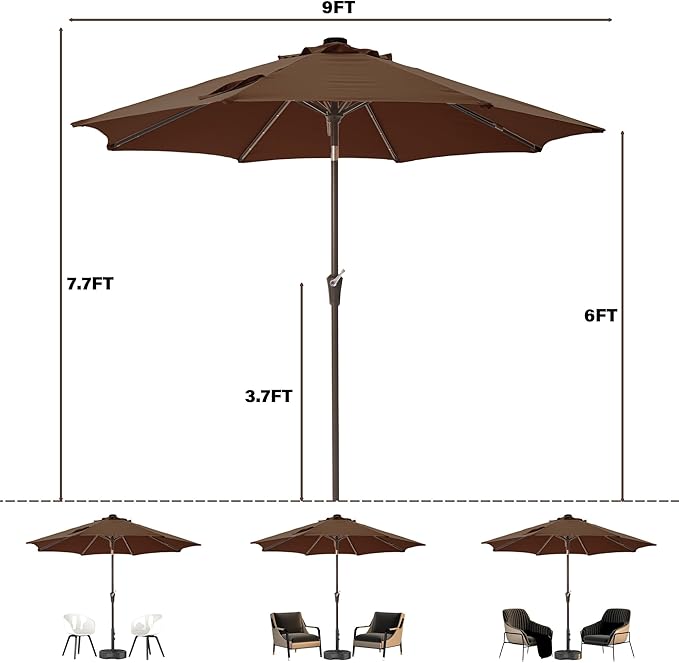 9FT Solar-Powered LED Patio Umbrella with Tilt Crank,Outdoor Market Umbrella with 32 Lights,Sunshade for Deck, Garden and Pool