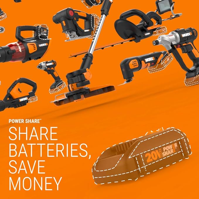 Worx String Trimmer Cordless GT3.0 20V PowerShare 12" Edger & Weed Trimmer (2 Batteries & Charger Included) WG163 and WORX WG545.9 20V Work Air Lithium Multi-Purpose Blower/Sweeper/Cleaner Tool ONLY