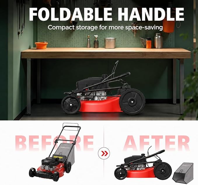 PowerSmart 21-Inch 3-in-1 Gas Self-Propelled Lawn Mower,170CC OHV Engine,Bagging/Mulching/Rear Discharging, 6 Cutting Heights, Durable Steel Deck, Rear-Wheel Drive, for Garden, Yard,